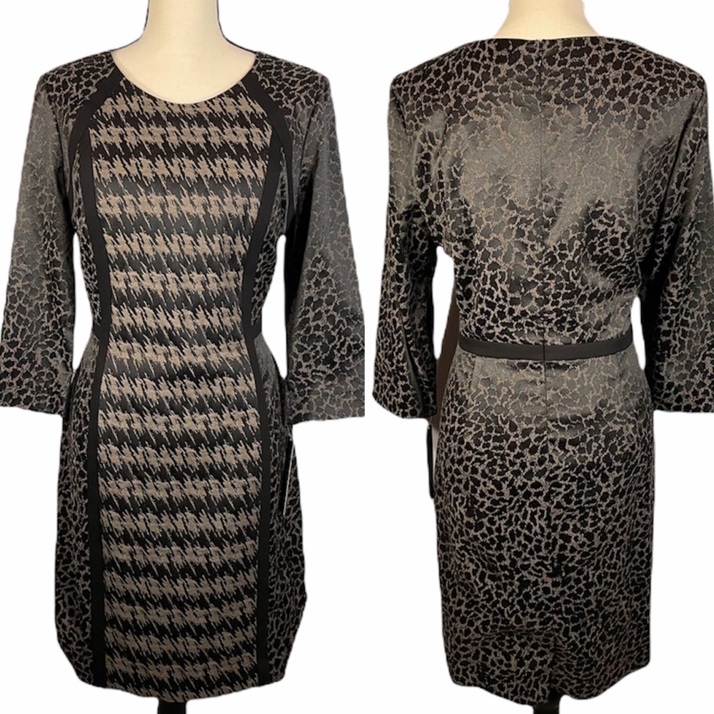 NWT Tahari Kravitz 3/4 Sleeve Multi-Print Color Block Sheath Dress Size 14
